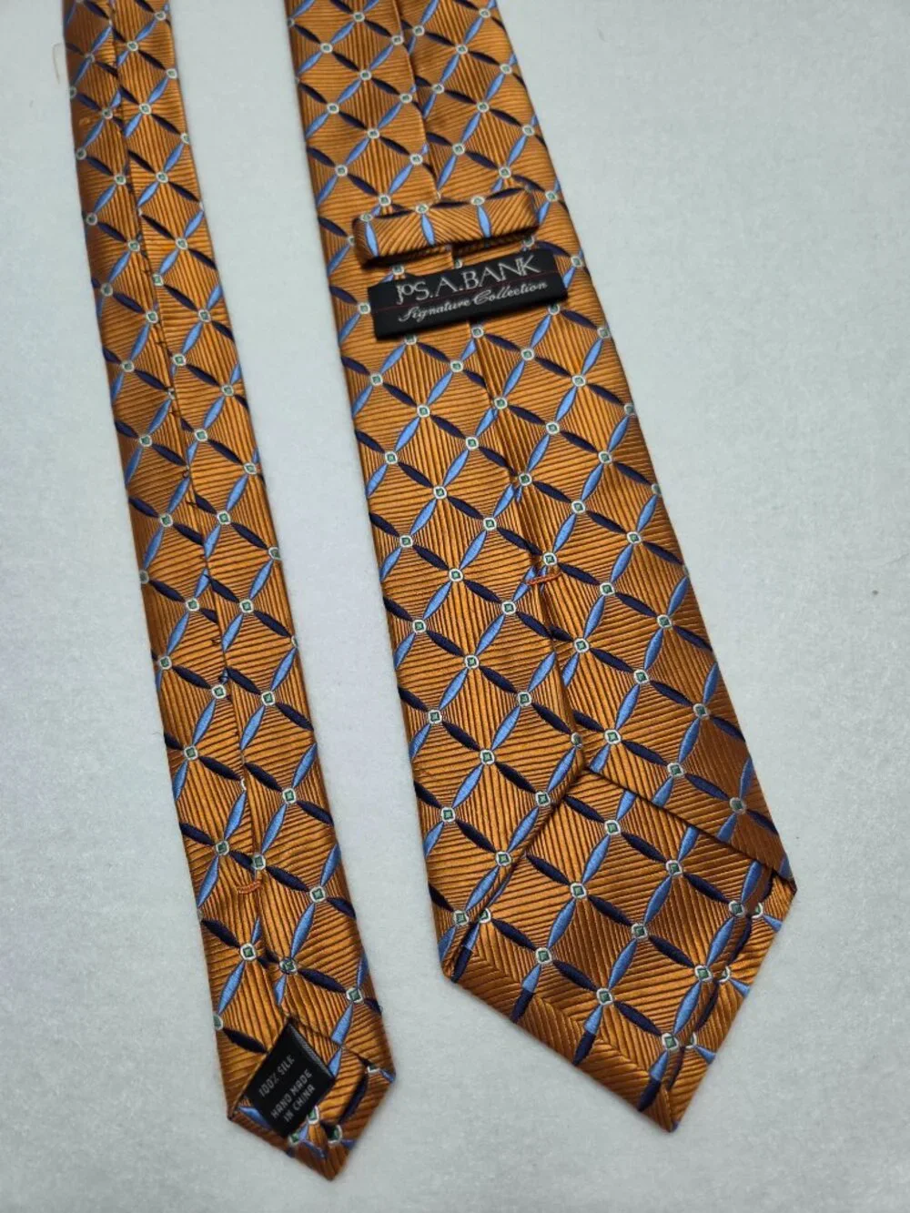 Jos A Bank Signature Collection Men's Silk Geometric Necktie Orange Blue Classic